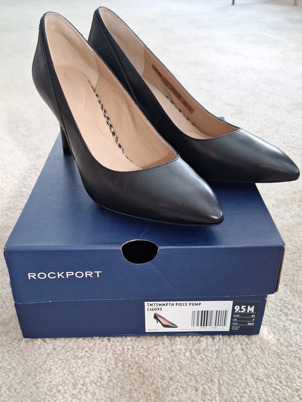 Rockport Black Leather Pointed-Toe Pumps NIB 9.5M - Picture 1 of 4